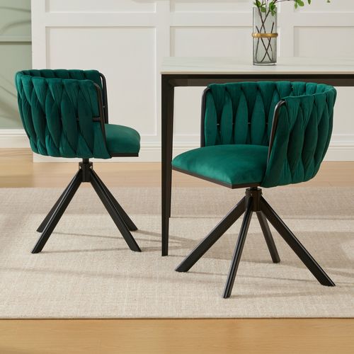 Lot De 2 Chaises Pivotant 75x70x90 Cm, Rotation 180 Degrés, Pieds En Métal Renforcé, Velours, Vert