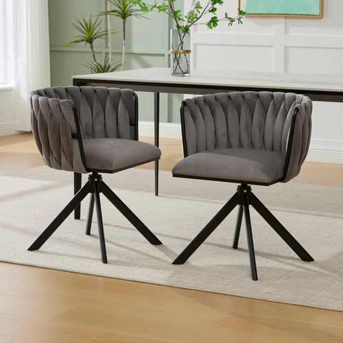 Lot De 2 Chaises Pivotant 85x70x75 Cm, Rotation 180 Degrés, Structure Métal, Velours Gris