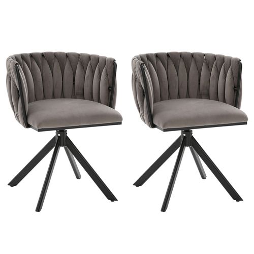 Lot De 2 Chaises Pivotant 85x70x75 Cm, Rotation 180 Degrés, Structure Métal, Velours Gris