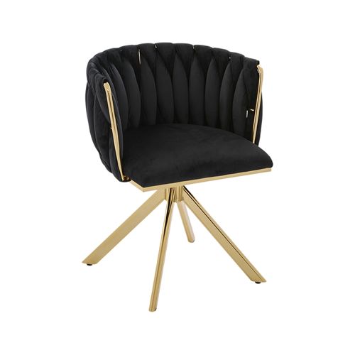 Lot De 2 Chaises Pivotant 180°, 56x50x70 Cm, Ergonomique, Métal, Velours, Couleur Noir+doré