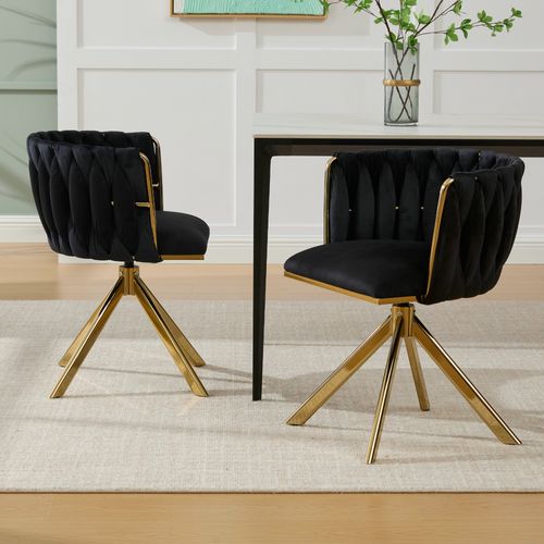 Lot De 2 Chaises Pivotant 180°, 56x50x70 Cm, Ergonomique, Métal, Velours, Couleur Noir+doré