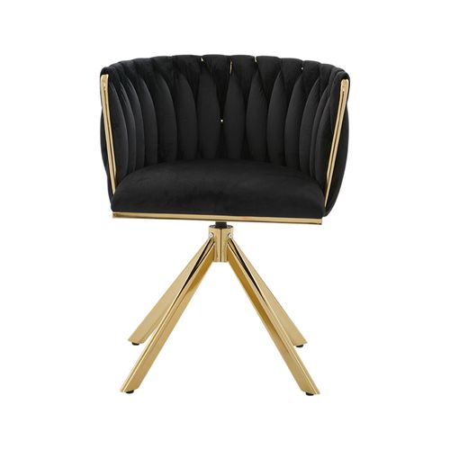 Lot De 2 Chaises Pivotant 180°, 56x50x70 Cm, Ergonomique, Métal, Velours, Couleur Noir+doré