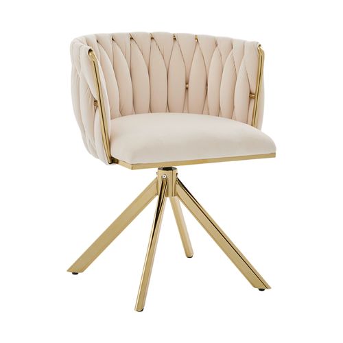 Lot De 2 Chaises Pivotant 56x50x70 Cm, Rotation 180 Degrés, Velours, Métal Renforcé, Ivoire+doré