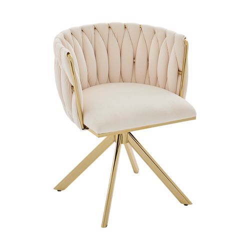 Lot De 2 Chaises Pivotant 56x50x70 Cm, Rotation 180 Degrés, Velours, Métal Renforcé, Ivoire+doré
