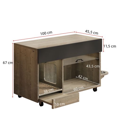 Bac à Litière 100x45,5x67 Cm, Rangement Multifonction, Bac Anti Sable, Mdf, Couleur Bois+noir