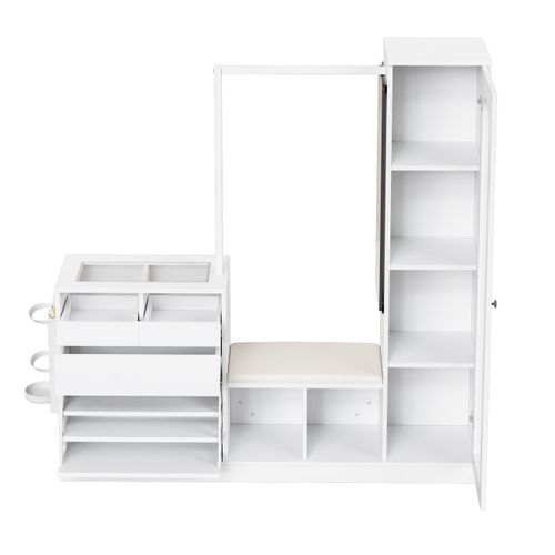 Vestiaire 163x50x161 Cm, Éclairage LED, 2 Portes + 3 Tiroirs, Panneau De Particules, Blanc