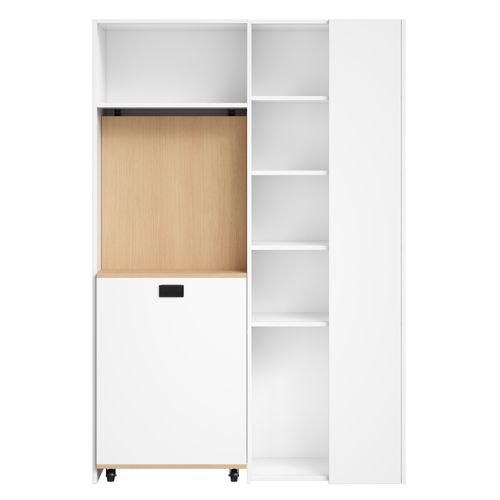 Bibliothèque Avec Bureau Rabattable 139x50x71+104.5x30.5x160 Cm, Avec Prise USB, Mdf, Blanc+bois