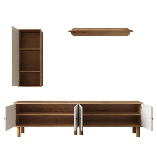 Ensemble Mur TV 170x40x50 Cm, Portes Sculptées, Panneaux De Particules, Mdf, Blanc+bois