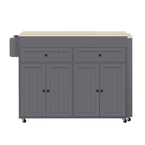 Îlot De Cuisine 112-180.5x45x92.2 Cm, 2 Tiroirs, Plateau Extensible, Mdf, Gris+bois