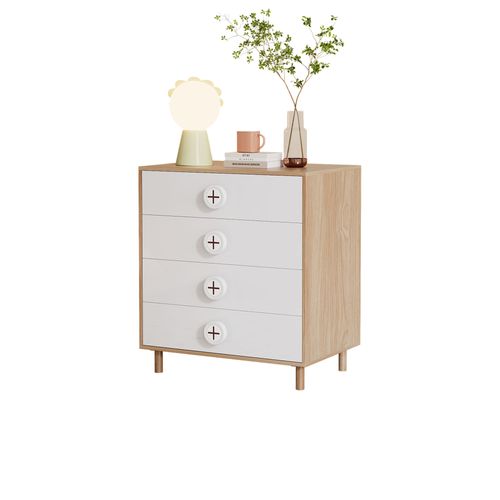 Chevet 80x54x90 Cm, 4 Tiroirs De Rangement, Design Élégant, Mdf, Couleur Blanc+bois
