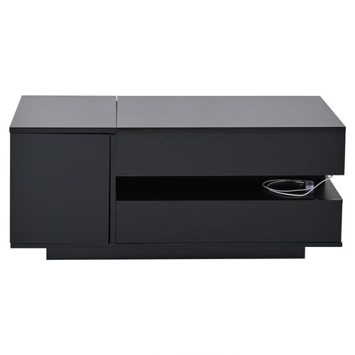 Table Basse Relevable Moderne 95x50x40/ 54,5 Cm, Rangement Et LED, Panneaux De Particules, Noir