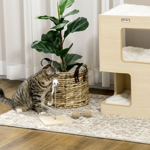 Couchage Pour Chat 34x34x60 Cm, 3 Niveaux Avec Coussins Lavables Et Jouet, En Peluche, Couleur Bois