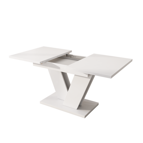 Table Extensible 120/160x80x75.5 Cm, Pour 4 à 8 Personnes, Plateau Mdf Blanc, Pieds En V Métal