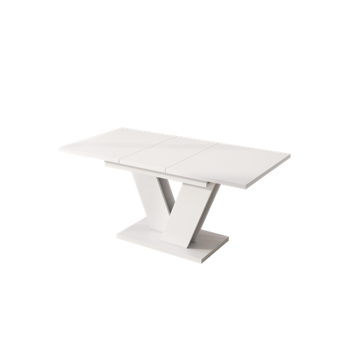 Table Extensible 120/160x80x75.5 Cm, Pour 4 à 8 Personnes, Plateau Mdf Blanc, Pieds En V Métal