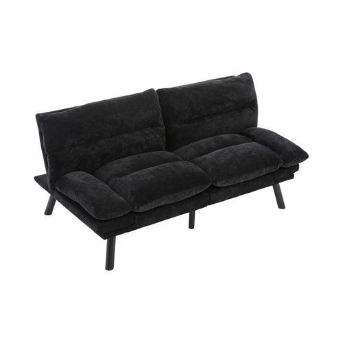 Canapé Convertible, 2 Places, Avec Dossier Réglable, Pieds Métal, Mousse, Noir