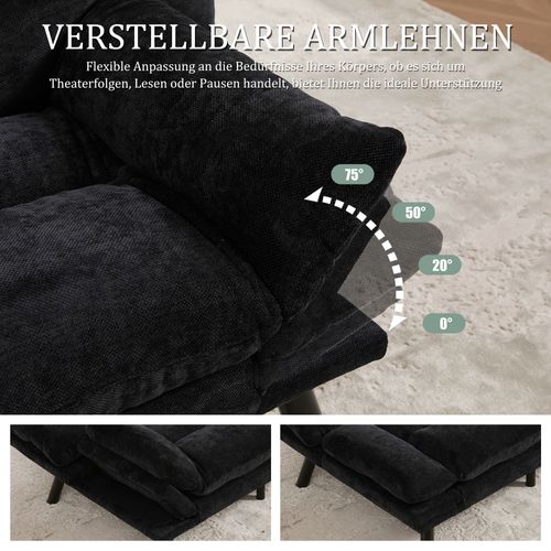 Canapé Convertible, 2 Places, Avec Dossier Réglable, Pieds Métal, Mousse, Noir