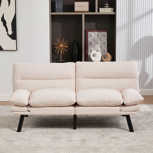 Canapé Convertible, 2 Places, Avec Dossier Réglable, Pieds Métal, Mousse, Beige