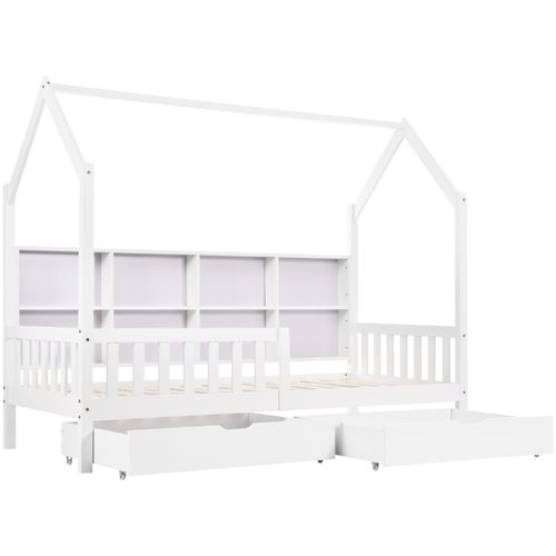 Lit Cabane Enfant 90x200 Cm Avec Rangement, 2 Tiroirs, Lit Simple Moderne, Pin Et Mdf, Blanc