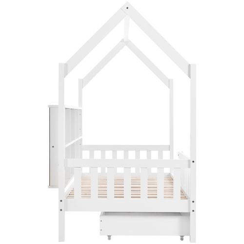 Lit Cabane Enfant 90x200 Cm Avec Rangement, 2 Tiroirs, Lit Simple Moderne, Pin Et Mdf, Blanc