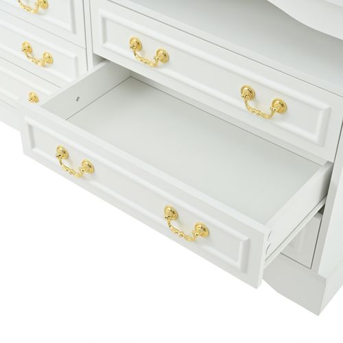 Buffet 6 Tiroirs,led,poignée De Tiroir,moderne,aggloméré,blanc+doré