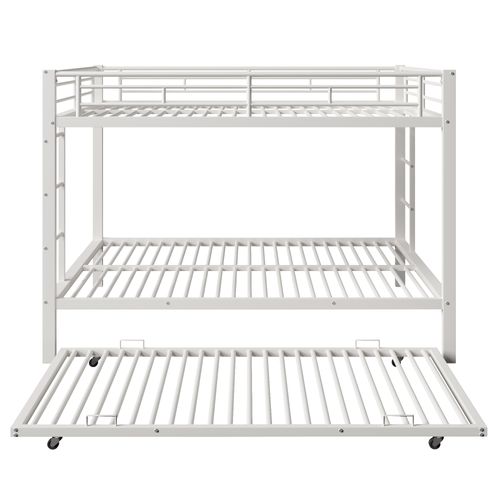 Lit Superposé 140x200 Cm, Lit Gigogne Extractible 90x190 Cm, Garde-corps Hauts, Métal, Blanc