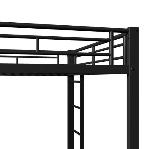 Lit Superposé 140x200 Cm, Lit Gigogne 90x190cm, Hauts Garde-corps, Escaliers, Métal, Couleur Noir