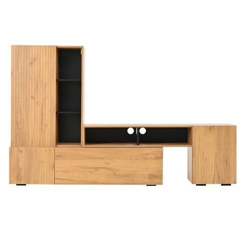 Ensemble Meuble TV 174-265x35x53.5cm, 4 Portes, 5 Niches, Panneaux De Particules, Couleur Bois