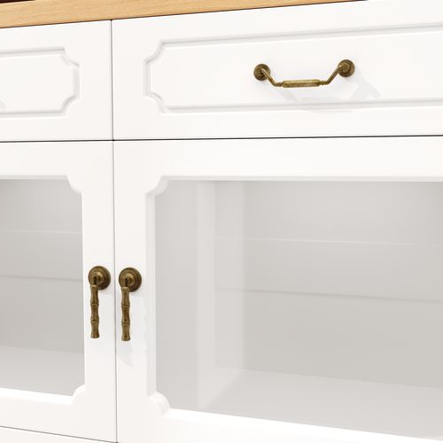 Table Extensible De Bar 135-203x39x92,8cm, Rotation 360°, Éclairage LED, 4 Tiroirs, Mdf, Blanc