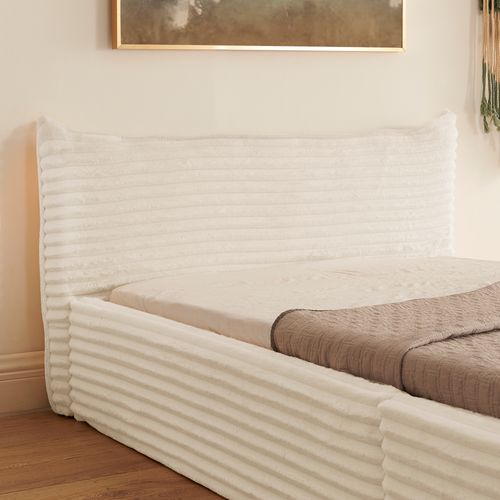 Lit Simple 90x200 Cm, Tête De Lit Design, Cadre Acier Et Bois D'eucalyptus, Velours Côtelé Beige