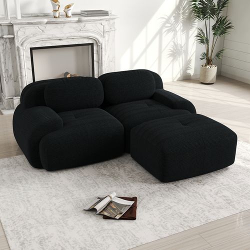 Canapé Modulable 208x178x70 Cm, Sans Montage, Accoudoirs Courbés Ergonomiques, Velours Côtelé, Noir