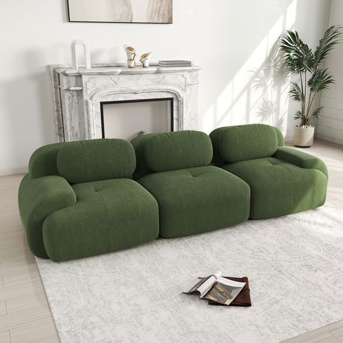 Canapé D'angle Modulable 298x103x70 Cm, Accoudoirs Ergonomiques, Velours Côtelé, Couleur Vert