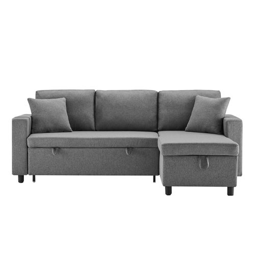 Canapé D'angle Convertible 219.5x75x83 Cm, Chaiselongue Réversible Avec Rangement, Lin, Gris Foncé