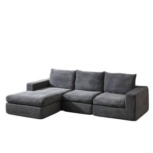 Canapé Modulable 251x160x81 Cm, 4 Modules, Double Couche De Mousse, Velours Côtelé, Gris Foncé