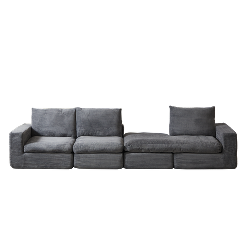 Canapé Modulable 251x160x81 Cm, 4 Modules, Double Couche De Mousse, Velours Côtelé, Gris Foncé