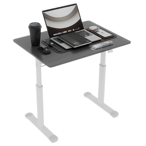 Bureau Réglable 80x60x60-90 Cm, Manivelle Pour Hauteur, Métal Et Bois, Couleur Gris+blanc