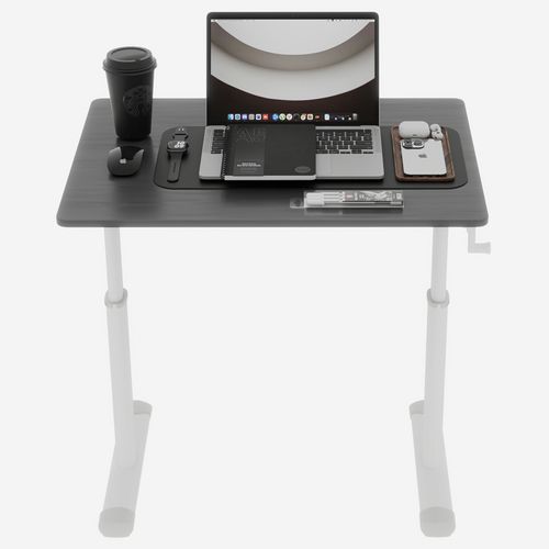 Bureau Réglable 80x60x60-90 Cm, Manivelle Pour Hauteur, Métal Et Bois, Couleur Gris+blanc