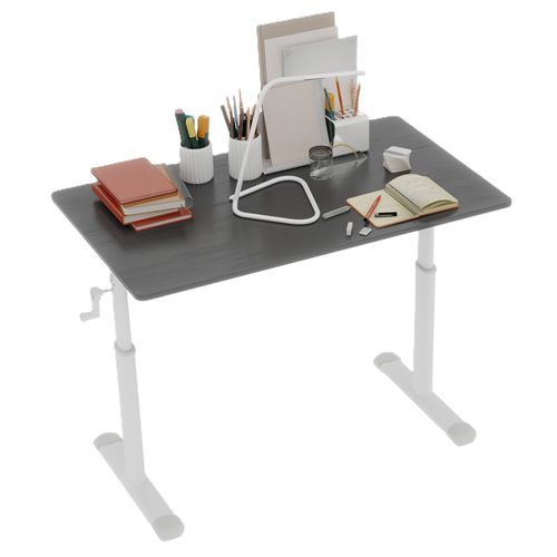 Bureau Réglable 100x60x60-90 Cm, Manivelle, Double Colonne, Métal Et Bois, Gris+blanc