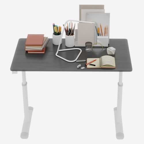 Bureau Réglable 100x60x60-90 Cm, Manivelle, Double Colonne, Métal Et Bois, Gris+blanc