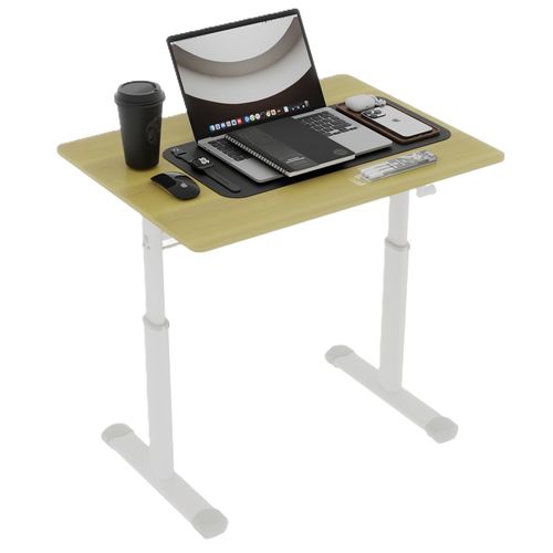 Bureau 80x60x60-90 Cm, Hauteur Réglable à Manivelle Double Colonne, Métal, Bois, Couleur Bois+blanc