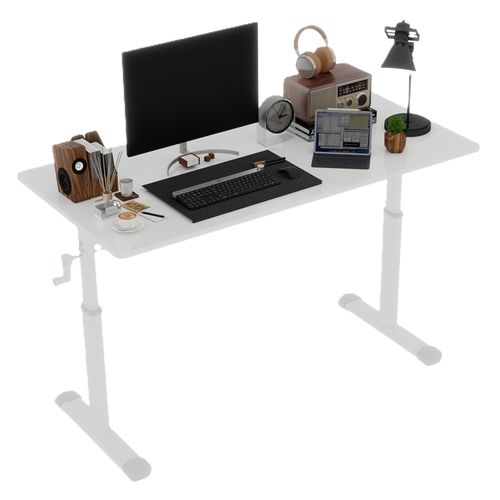 Bureau Réglable 120x60x60-90 Cm, Manivelle De Réglage, Métal Et Bois, Couleur Blanche