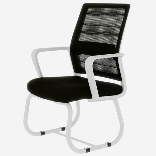 Fauteuil De Bureau 45x55x90 Cm, Dossier En Maille, Accoudoirs, Cadre Métal, Bois, Couleur Noir+blanc