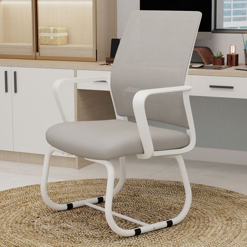 Fauteuil De Bureau 45x55x90 Cm, Dossier Maille Respirante, Accoudoirs, Métal, Bois, Gris Et Blanc