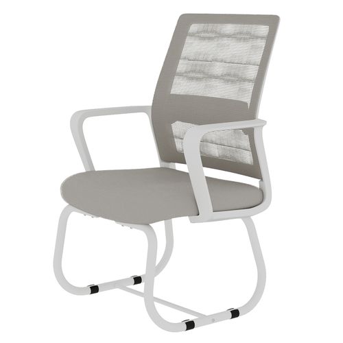 Fauteuil De Bureau 45x55x90 Cm, Dossier Maille Respirante, Accoudoirs, Métal, Bois, Gris Et Blanc