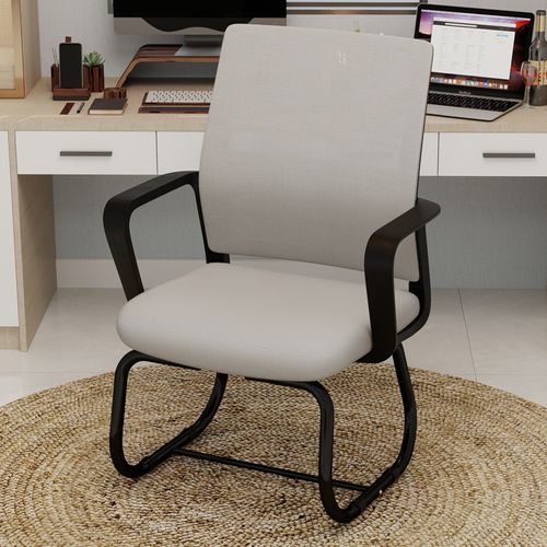 Fauteuil De Bureau 45x55x90 Cm, Dossier Mesh, Accoudoirs, Tissu Et Métal, Gris Et Noir