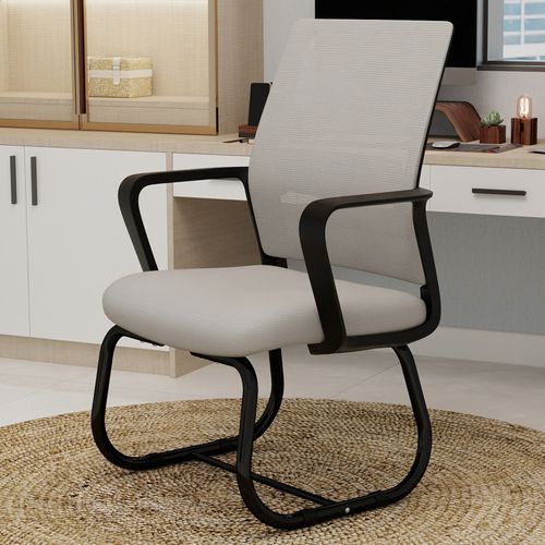 Fauteuil De Bureau 45x55x90 Cm, Dossier Mesh, Accoudoirs, Tissu Et Métal, Gris Et Noir