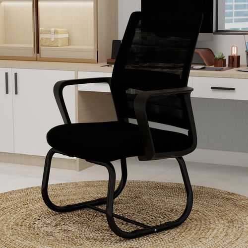 Fauteuil De Bureau 45x55x90 Cm, Dossier En Maille Respirante, Structure Métal Et Bois, Tissu Noir