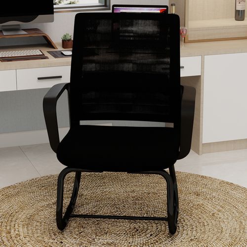 Fauteuil De Bureau 45x55x90 Cm, Dossier En Maille Respirante, Structure Métal Et Bois, Tissu Noir