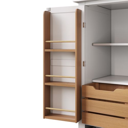 Buffet De Cuisine 80x40x140cm, 5 Tiroirs, 2 Portes, Mdf Et Métal, Couleur Bois Et Blanc