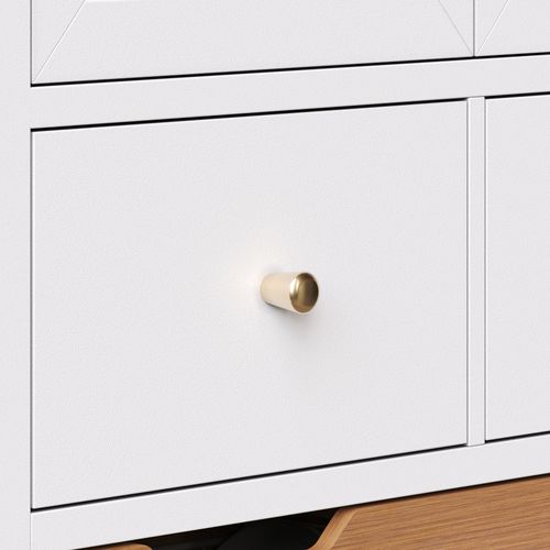 Buffet De Cuisine 80x40x140cm, 5 Tiroirs, 2 Portes, Mdf Et Métal, Couleur Bois Et Blanc