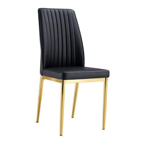 Lot De 4 Chaises De Salle à Manger, Dossier Ergonomique, Métal Et Pu, Noir+doré